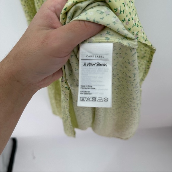 & Other Stories Scoop Neck Puff Sleeve Midi Dress Green Floral Spring Size 12 - Picture 6 of 6